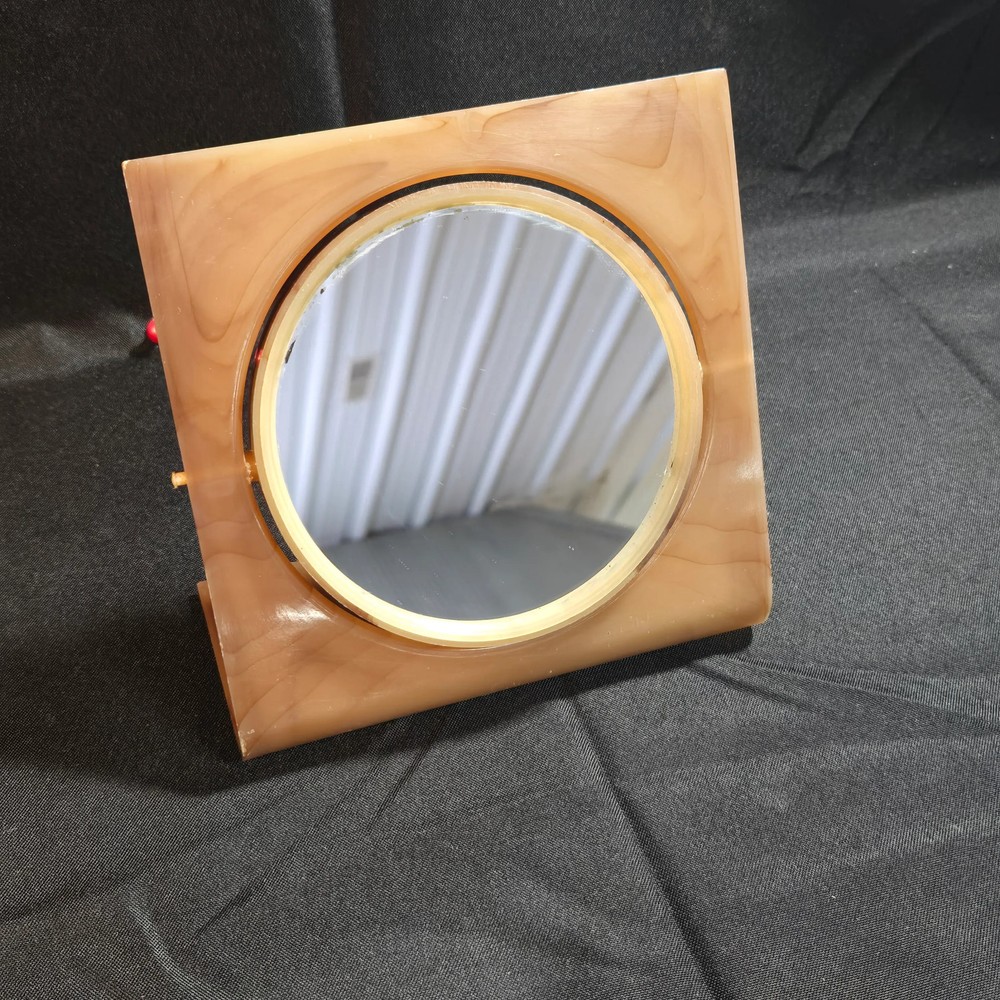Vintage Marbled Plastic Swivel Vanity Mirror Square Frame Table Mirror