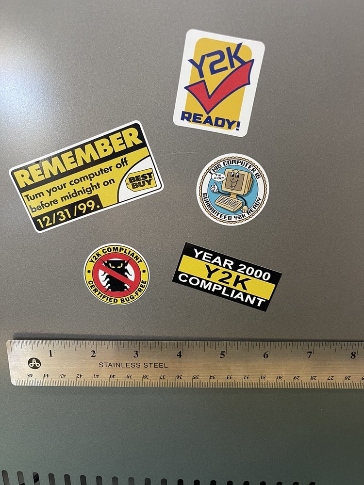 (5) Year 2000 Y2K Compliant Remember Computer Bug Sticker Assortment Retro 586