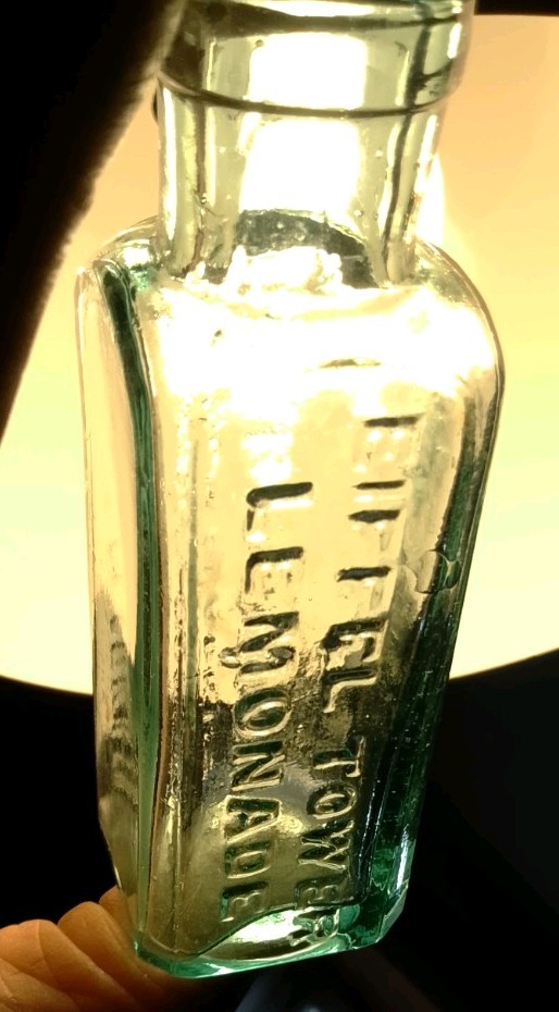 Antique Aqua Glass Bottle Embossed "Eiffel Tower Lemonade"