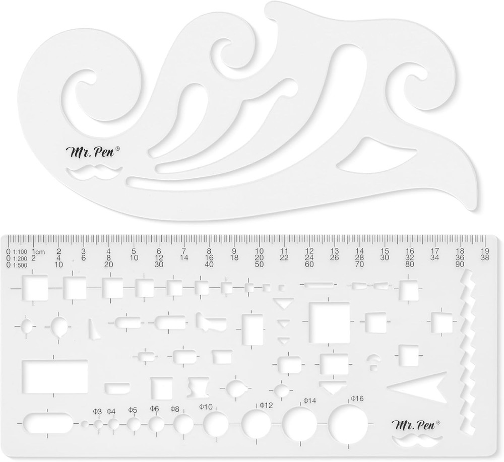 Mr. Pen Geometric Drawing Template Set: 2 Durable Plastic Stencils for Precision