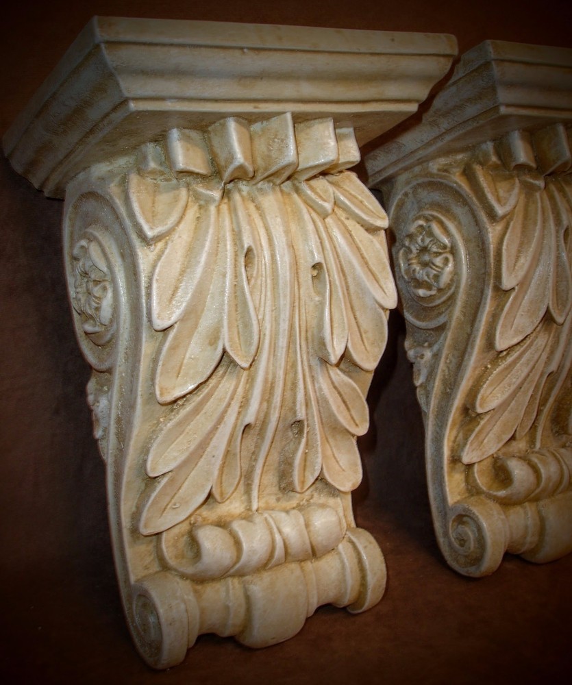Vintage Classical Leaf Shelf Acanthus leaf Wall Corbel Sconce Bracket Pair