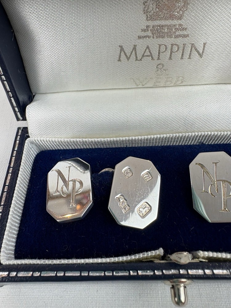 Exquisite Mappin & Webb Sterling Silver Cufflinks Engraved - 'NP' Original Box