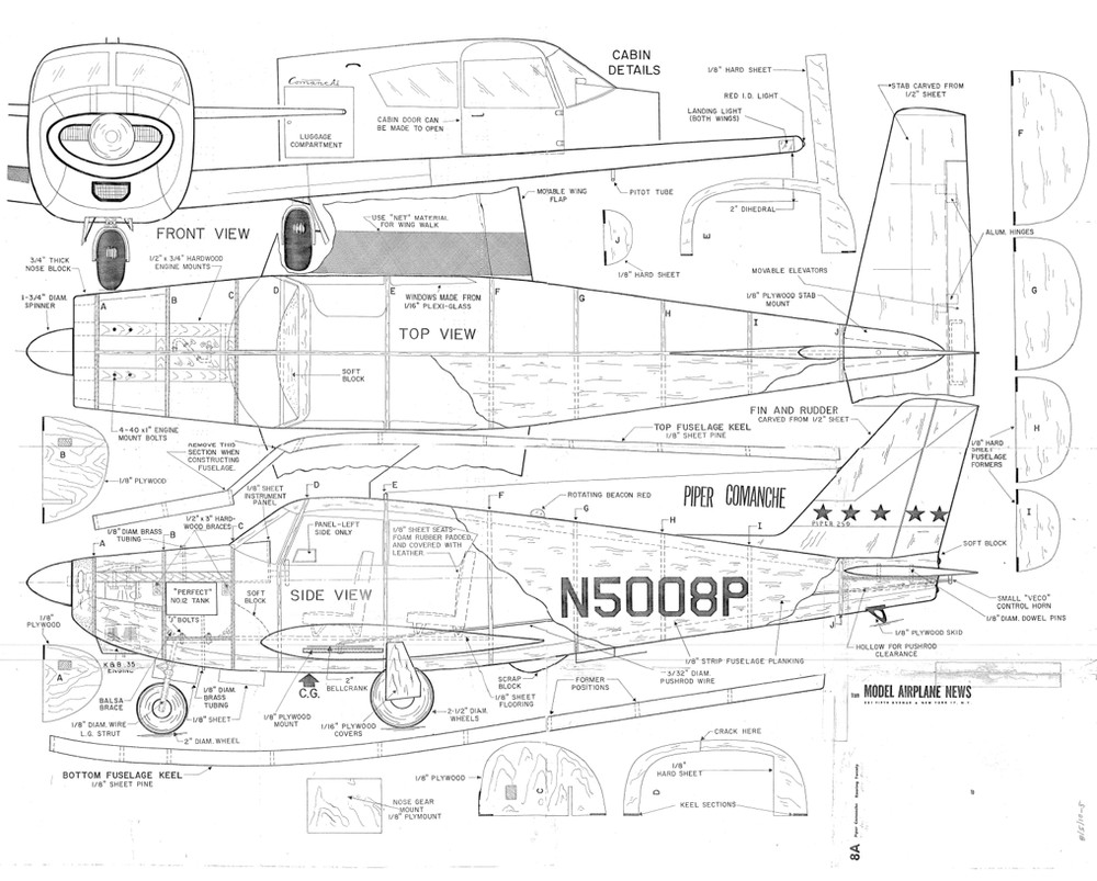 COMANCHE PLANS + CONSTRUCTION ARTICLE for 54" Span UC Scale Model Airplane