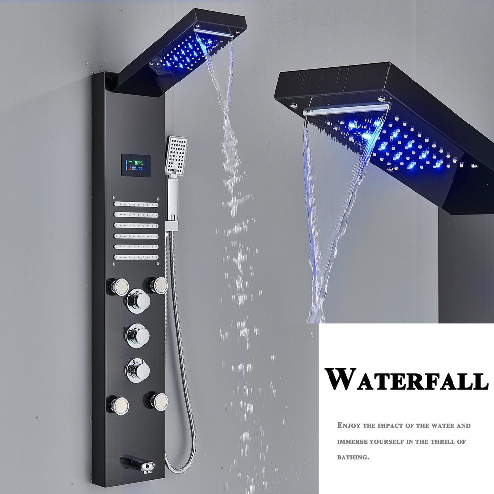 ELLO&ALLO LED Shower Panel Tower System Rainfall Waterfall Head Massage Body Jet
