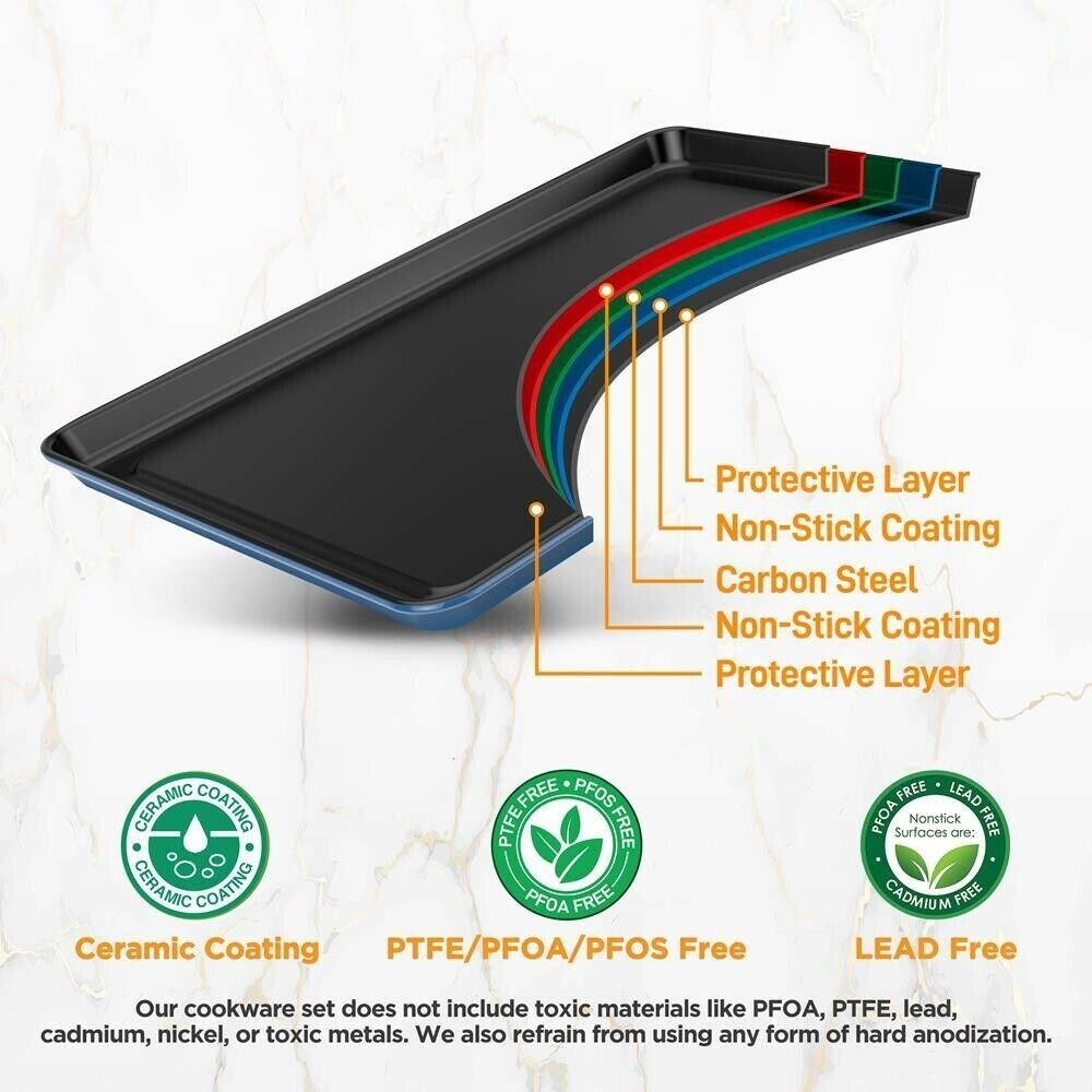 Nutrichef 8pcs. Stackable Carbon Steel Bakeware Sets - Non-Stick Coating (Blue)