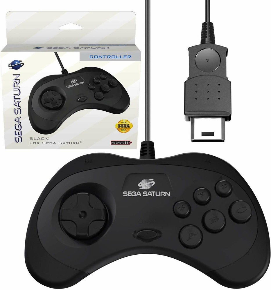 Retro-Bit Official Sega Saturn Controller Pad - Original Port - Black