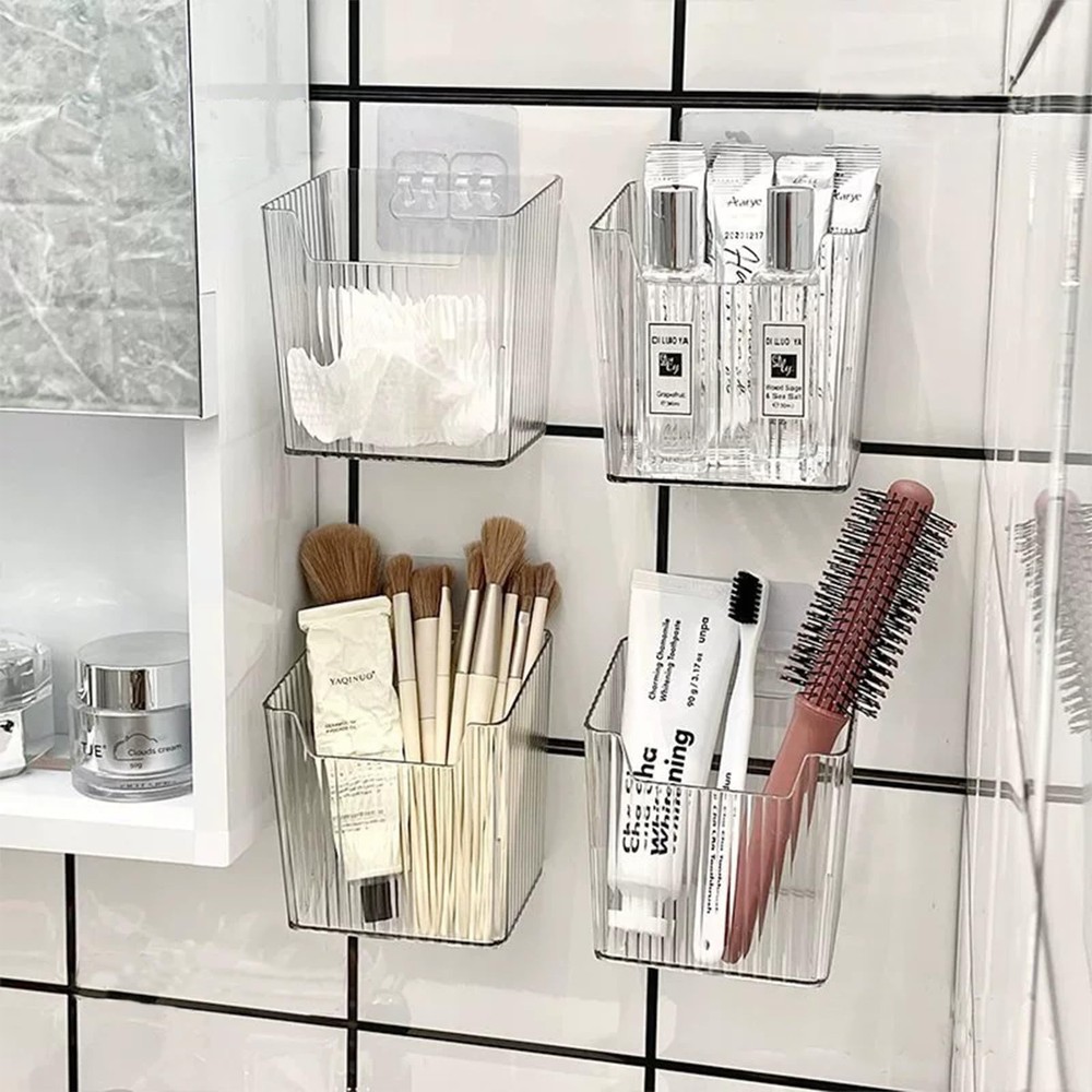 6 Pack Wall Mount Storage Bins Plastic Hanging Self-Adhesive Hooks Stackable