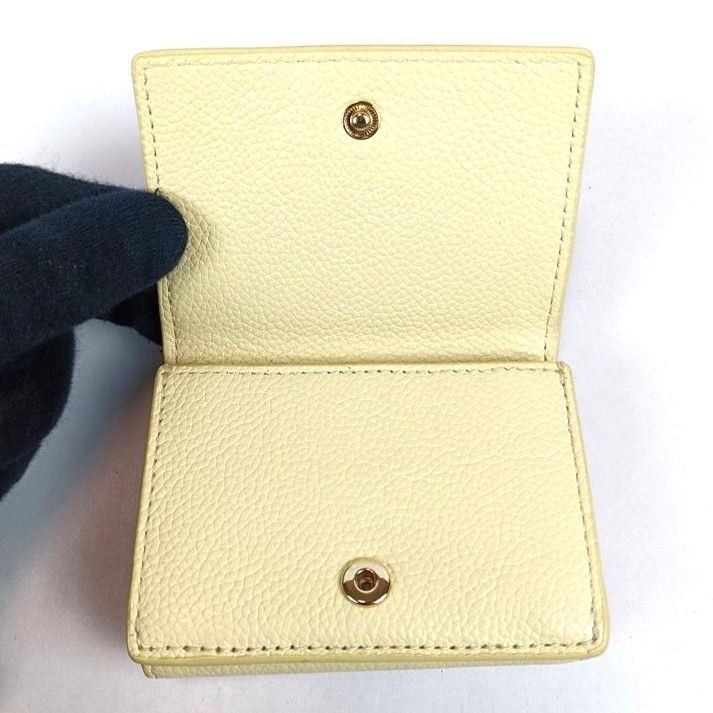 Tory Burch Micro Tri-Fold Wallet Leather Yellow Logo Compact Pre-Owned