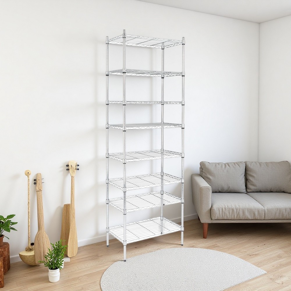 8-Tier Wire Shelving Unit - Heavy Duty, Adjustable, Modular, Silver Kitchen Rack