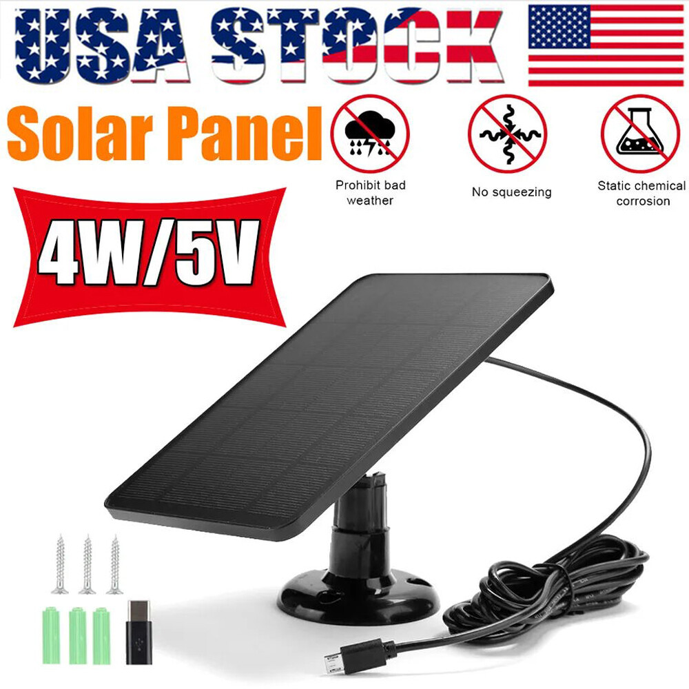 Solar Panel Micro USB C Power CCTV Camera Security Cam Battery Charger Outdoor