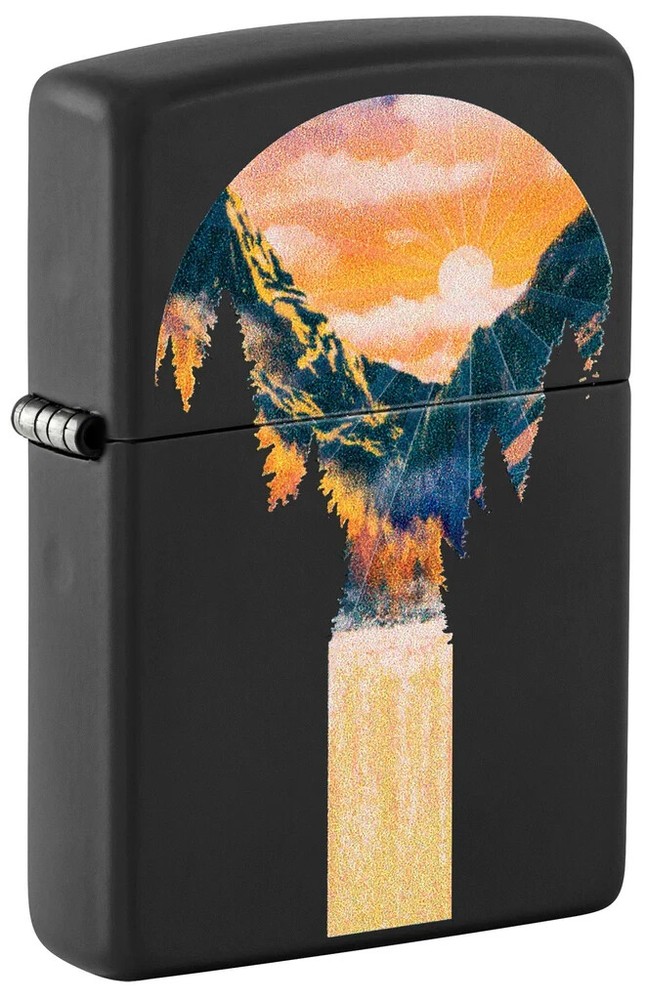 Zippo Mountain Waterfall Design Black Matte 48676