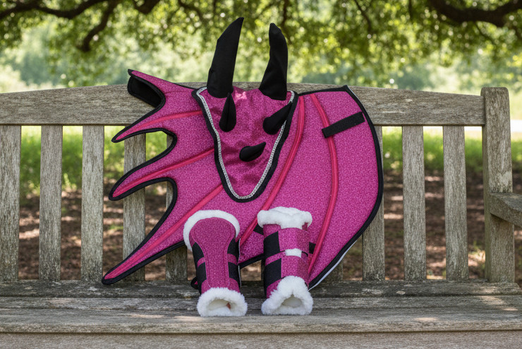 Dragon Saddle Pad Set with Ear Bonnet and Blushing Boots