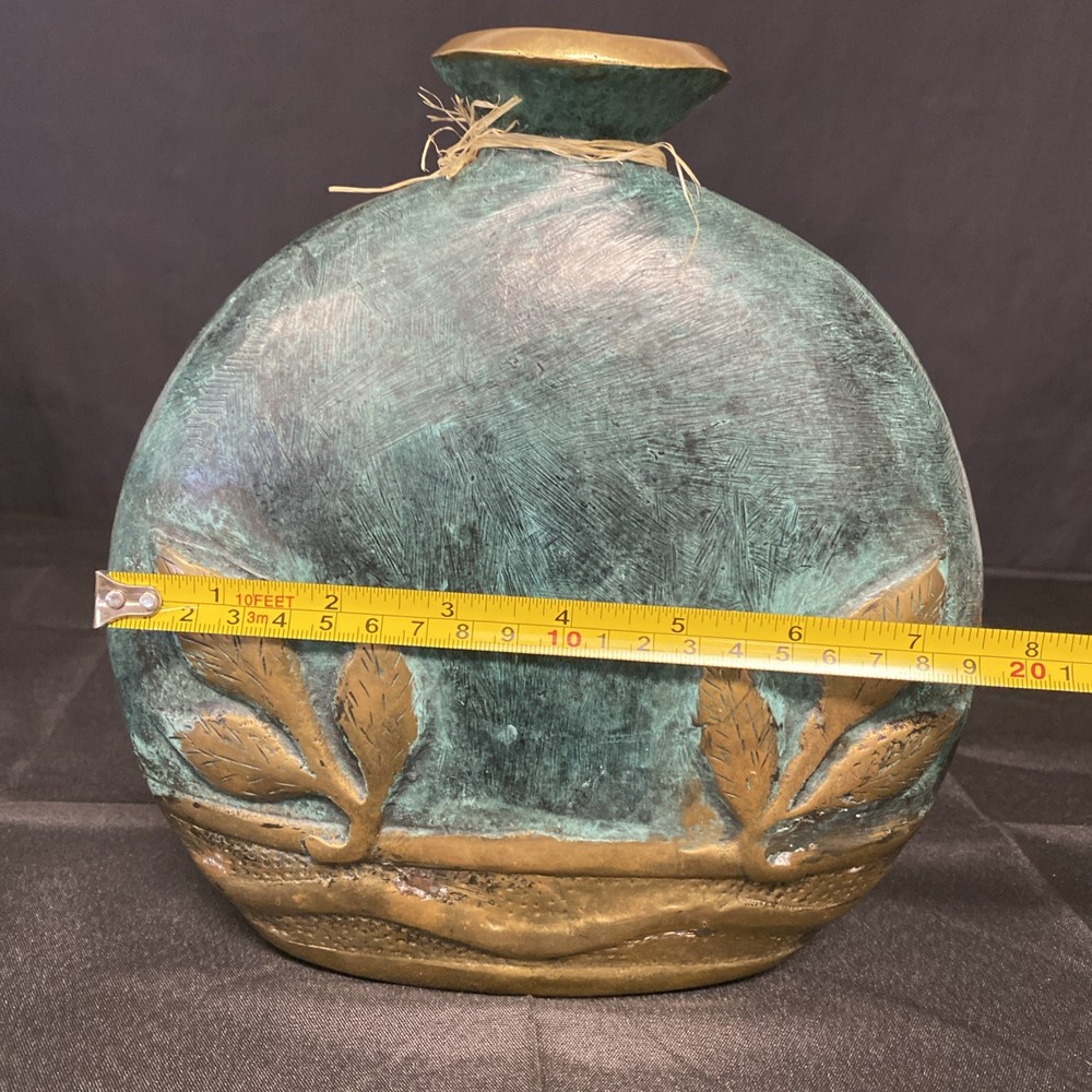 Handmade Bronze Botellón/Vase With Leaf Pattern - 9” Unique