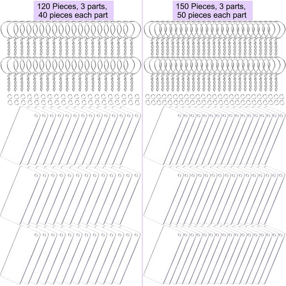 Duufin Rectangle Acrylic Keychain Blanks Set Clear Rectangle Acrylic Blanks (...
