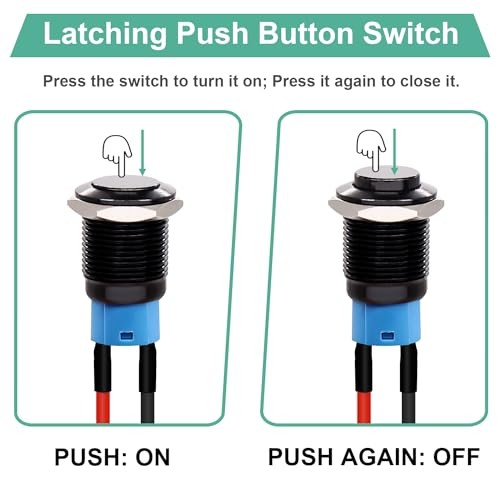 /5PCS 12mm Push Button Switch ON Off Mini Round Waterproof Black Shell Latching