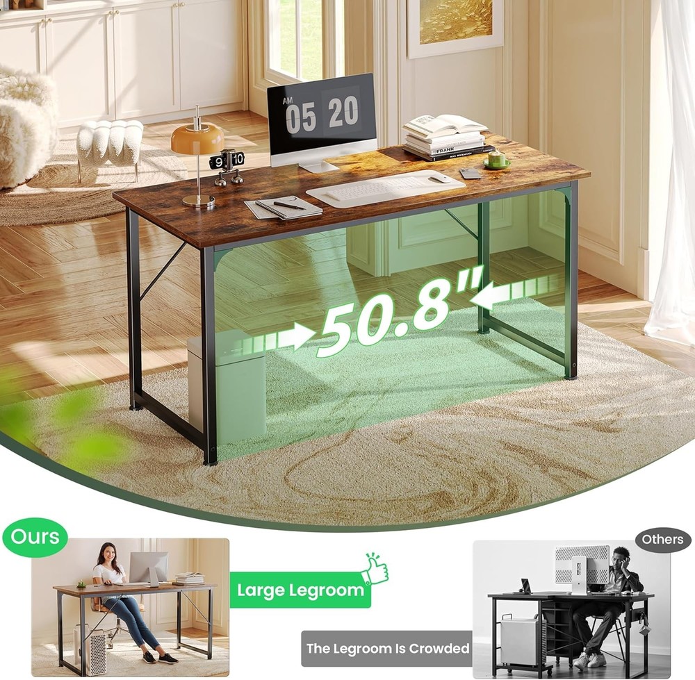 54” Computer Desk Home Office Study Table Rustic Brown Easy Assembly