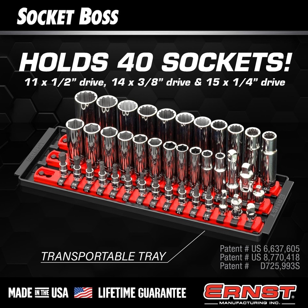 Socket Boss Twist-Lock Tray - 40 Clips, 3-Rail Organizer