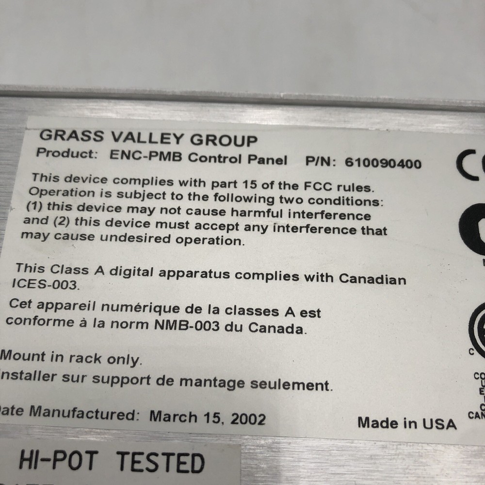 USED Grass Valley Encore/Prelude PMB Control Panel POWER TESTED READ A