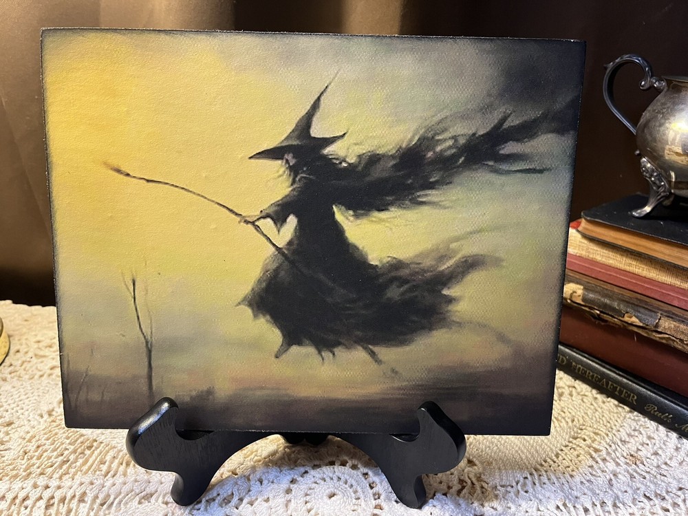 Flying Witch, Halloween  Handcrafted Plaque / Sign B