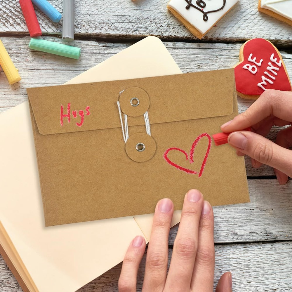 40 Pcs Kraft Paper Envelopes with String Tie Closure Project Pockets Document...