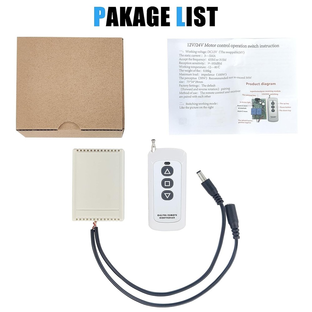 Wireless Remote Control Kit for DC 12V 24V Linear Actuator Motor Controller US