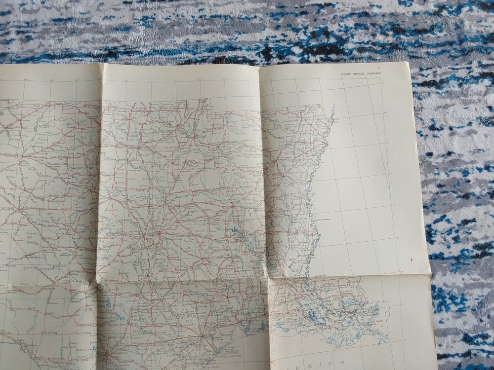 WWII 1942 Eighth Service Command Engineer Map TX LA AR
