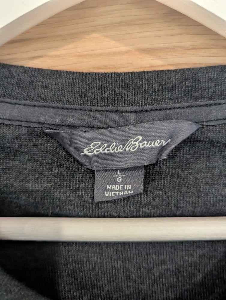 Eddie Bauer Men's Dark Grey Button Up Neck Lightweight Pullover Jumper Size L
