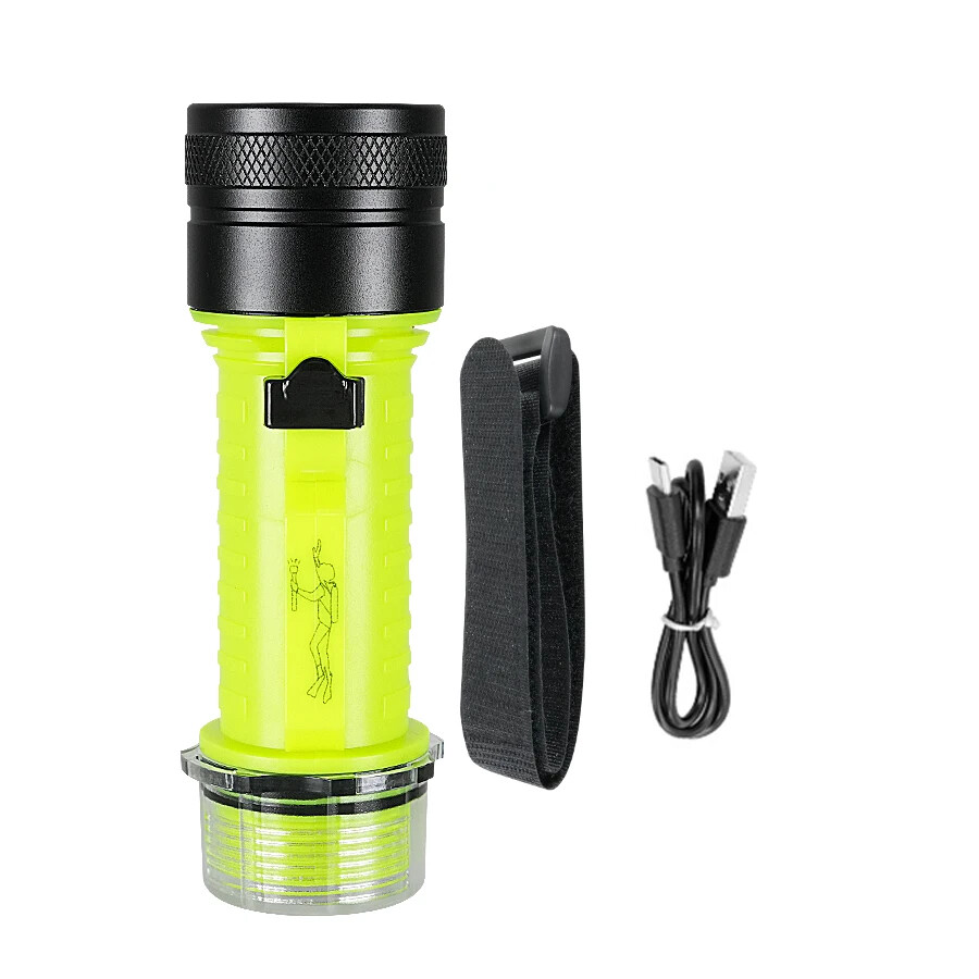 Professional Diving Flashlight Underwater Lantern USB Diving Torch Waterproof