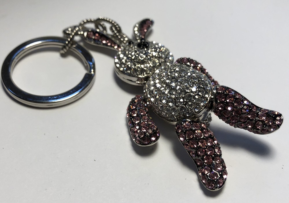 Two tone bunny rabbit key chain silver and pink 3”