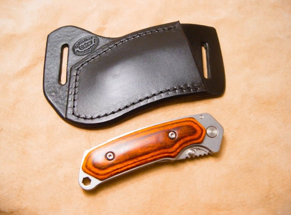 Custom Black Leather Sheath for Buck Folding Alpha Hunter (left hand)