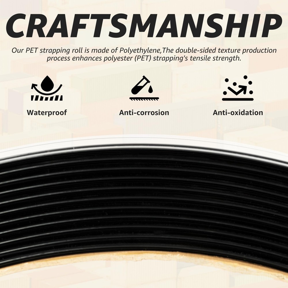 U.S. Solid 1/2" x 0.02" x 2952ft Polyester PET Strapping Black