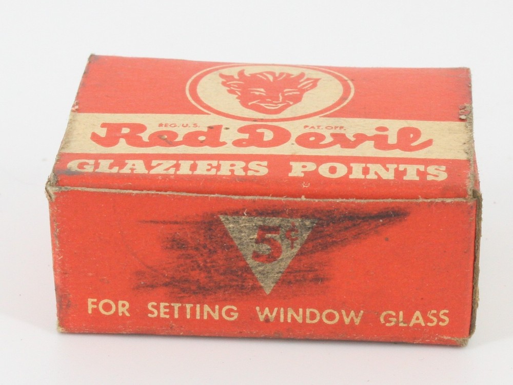 Vintage Red Devil Glaziers Points Box Old Hardware Advertising Tool Display