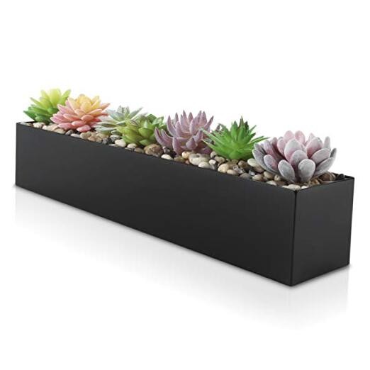 Modern Black Trough Rectangular Planter, 16“ 16 X 3.2 X 3.5 Inches Matte Black