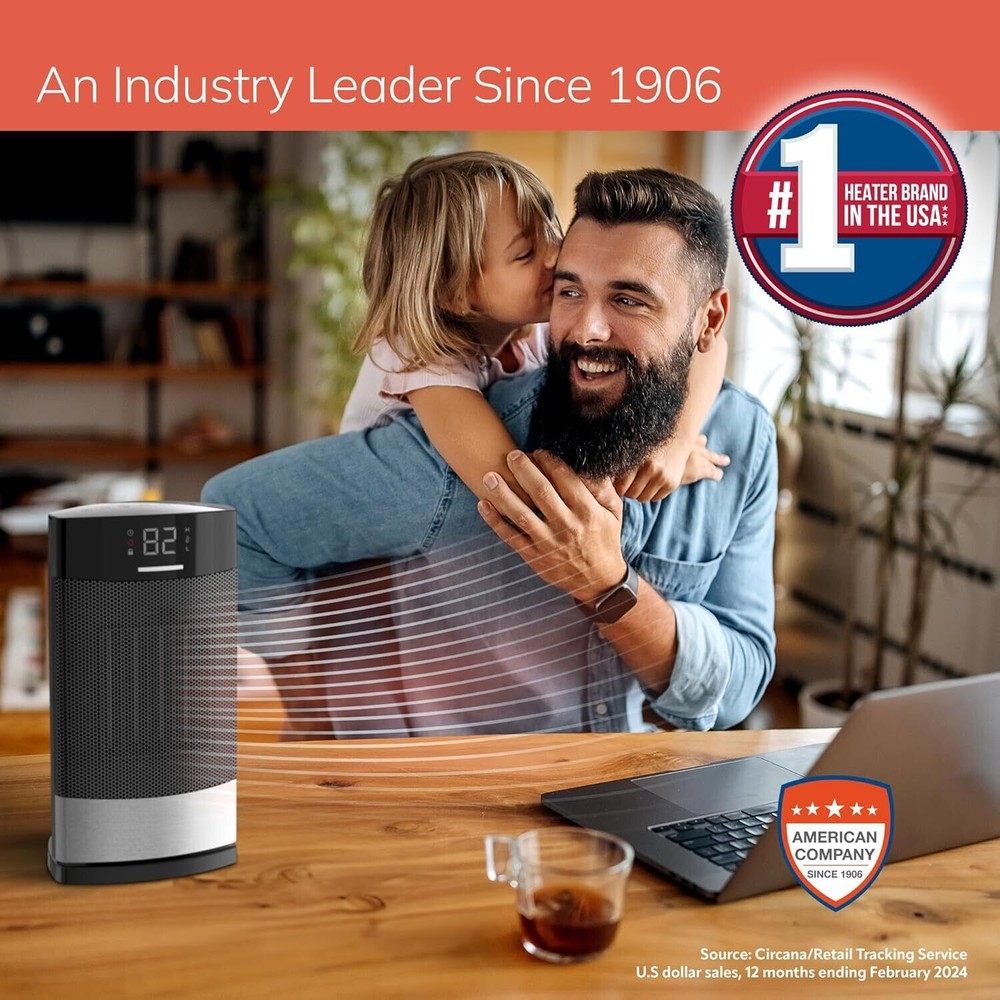 Ceramic Tabletop Heater for Home with Tip-Over Switch,Child Lock,Digital Display