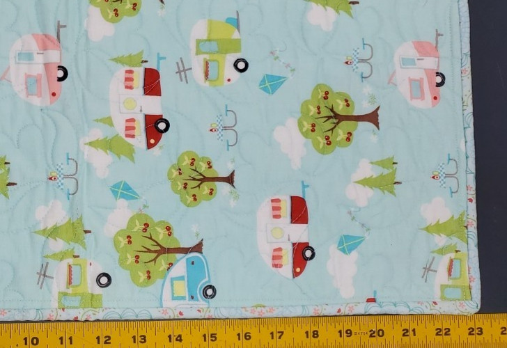 Quilted Summer Camping Picnic Table Topper 23" x 23" Light Blue