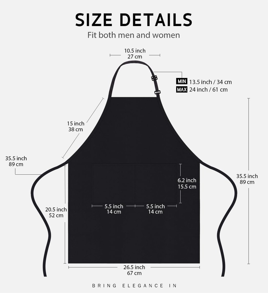 2 Pack Adjustable Bib Apron, Waterdrop Resistant with 2 Pockets, Machine Washabl