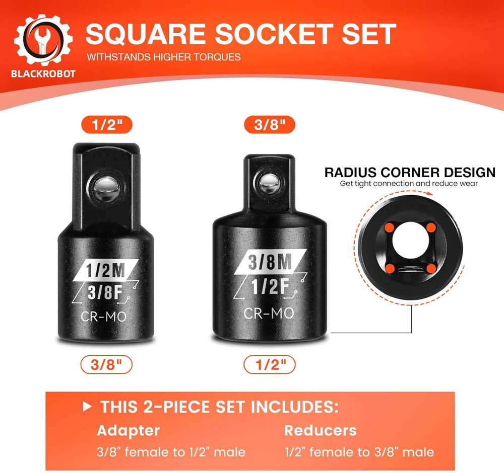 2PCS Impact Socket Adapter and Reducer Set, /" to /" & /" to /" Socket Adapter S