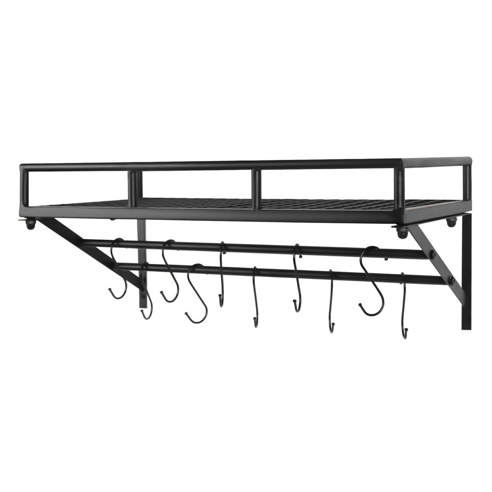 24 Inch Wall Mounted Pot Rack with 2 Hanging Rails and 10 Hooks