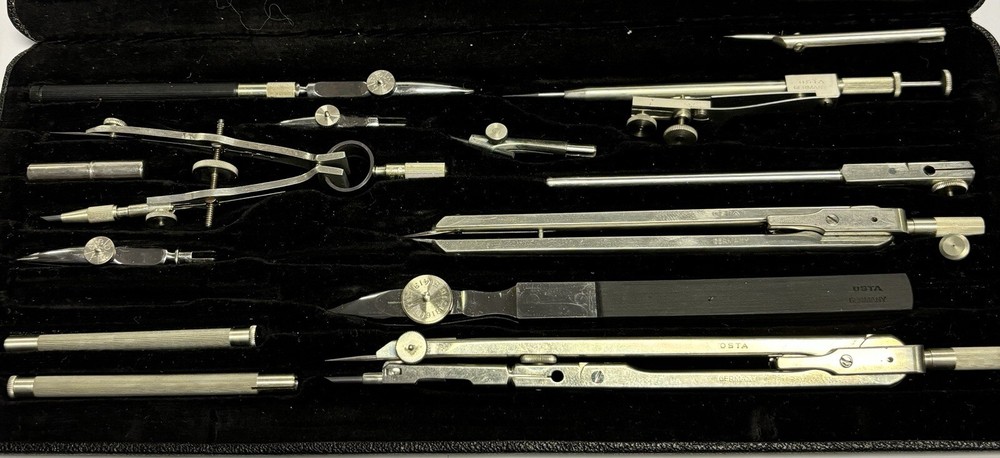 Vintage Set of Precision Draughtsman’s Precision Tools in Original Case