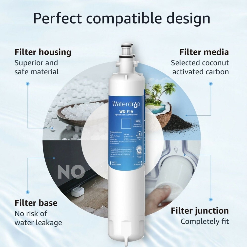 Waterdrop Refrigerator Water Filter Replacement for GE® RPWF(NOT RPWFE),6 Pack
