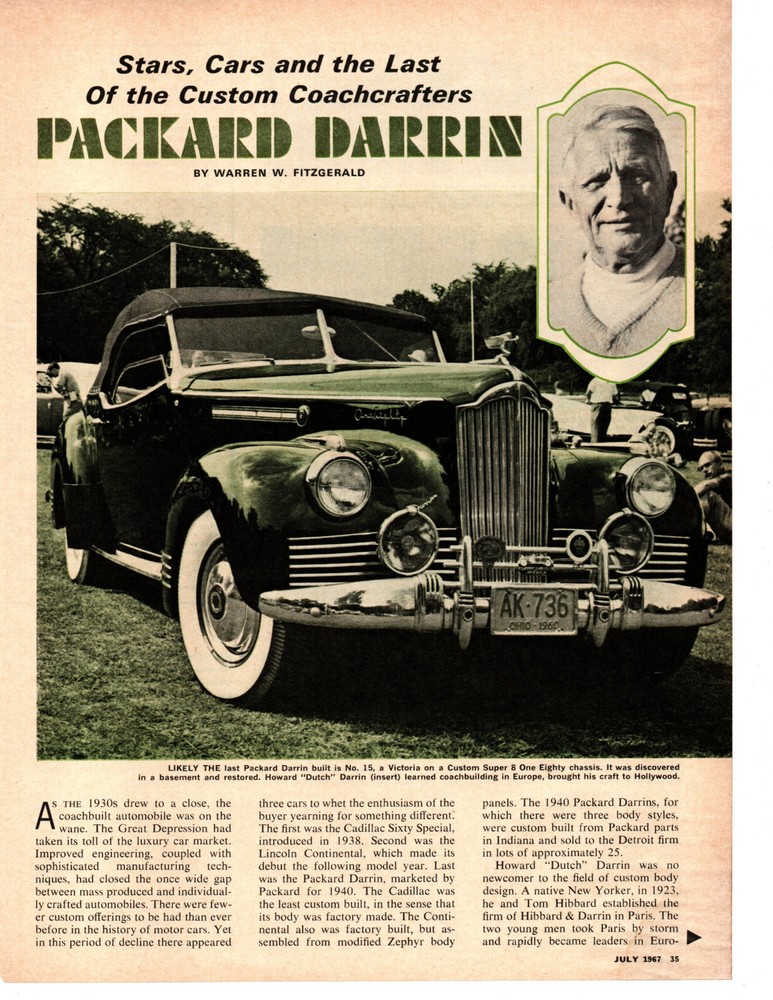 1937-1942 PACKARD DARRIN ~ NICE 5-PAGE 1967 ARTICLE / AD