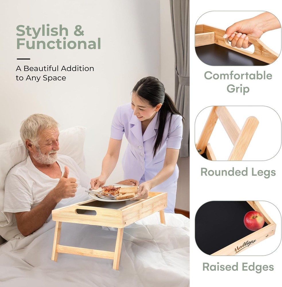 Hallops Bed Trays for Eating and Laptops - Adjustable, Foldable, and Spill-Resis