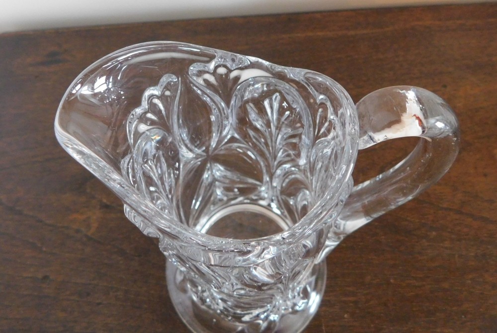 Small Pressed Glass Pitcher - Leaf / Swirl Pattern - Clear (#CH113)