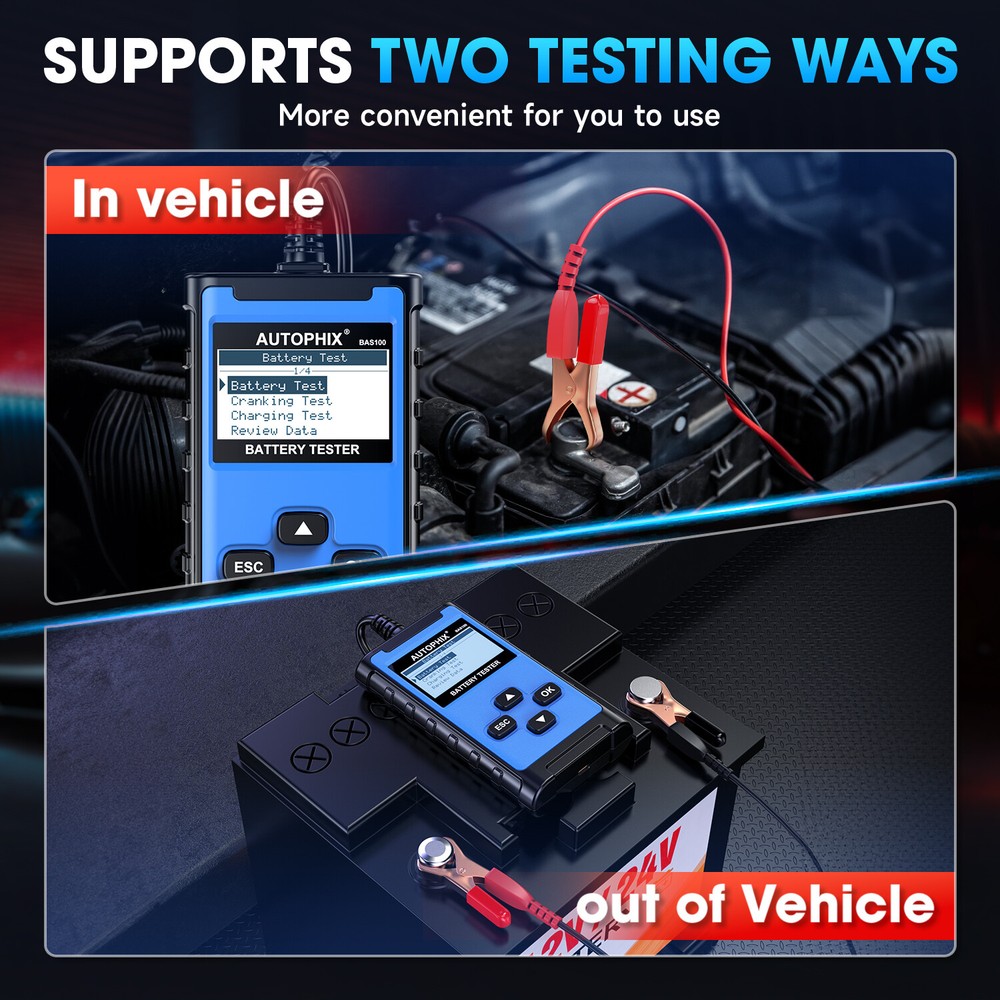 Autophix BAS100 Car Battery Tester 12/24V Quick Charging Circut Check Analyzer