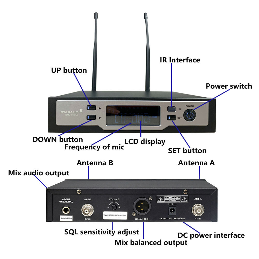 Wireless UHF Microphone System Stage Guitar Straight Angled plug Show Microphone