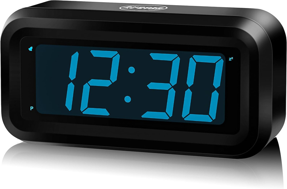 Alarm Clock, Digital Clock, Constantly 1.2'' LED Blue Digits Display, Battery Po