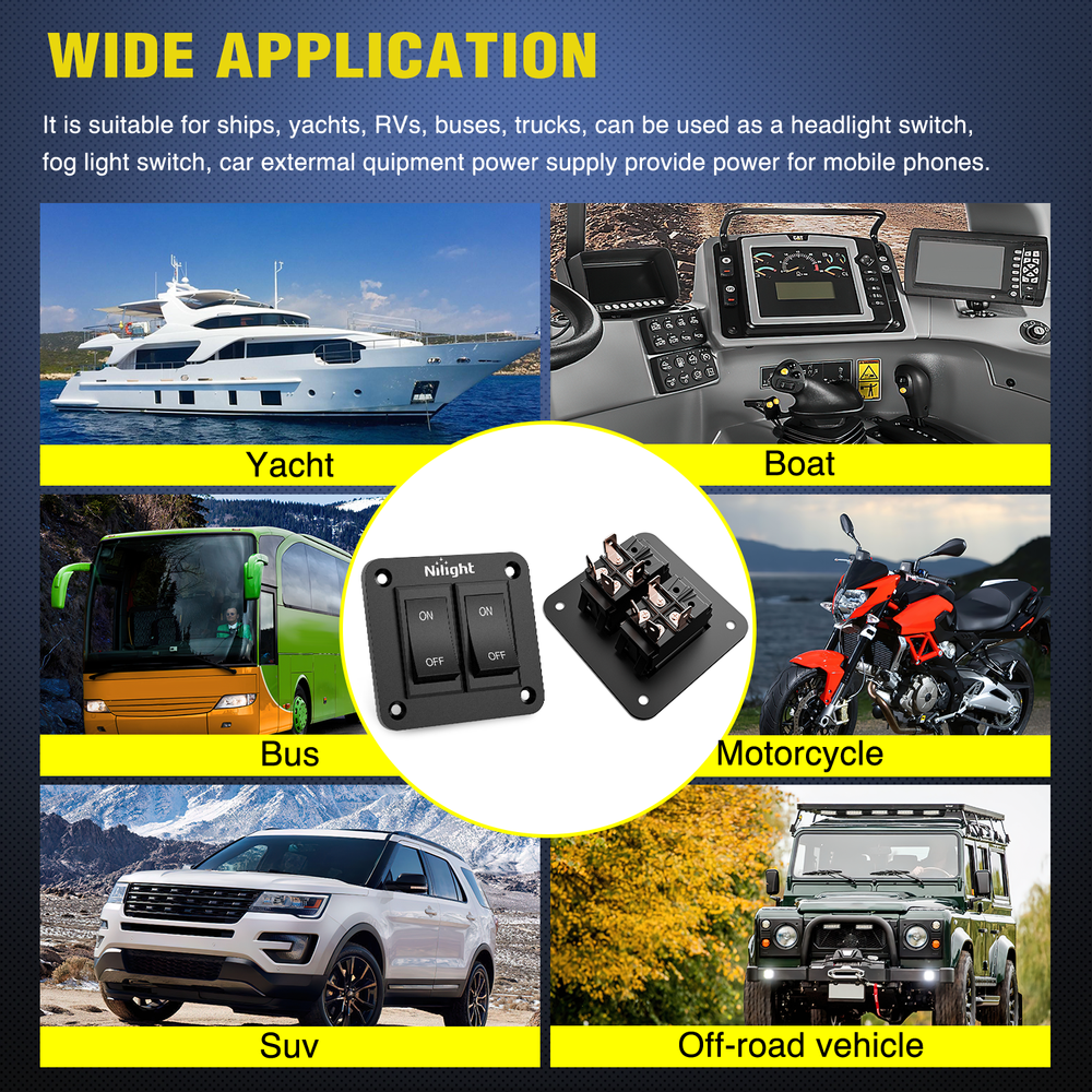 Nilight 2 Gang ON-Off Switch Panel 12V 20A 4 PIN DPST Toggle Switch