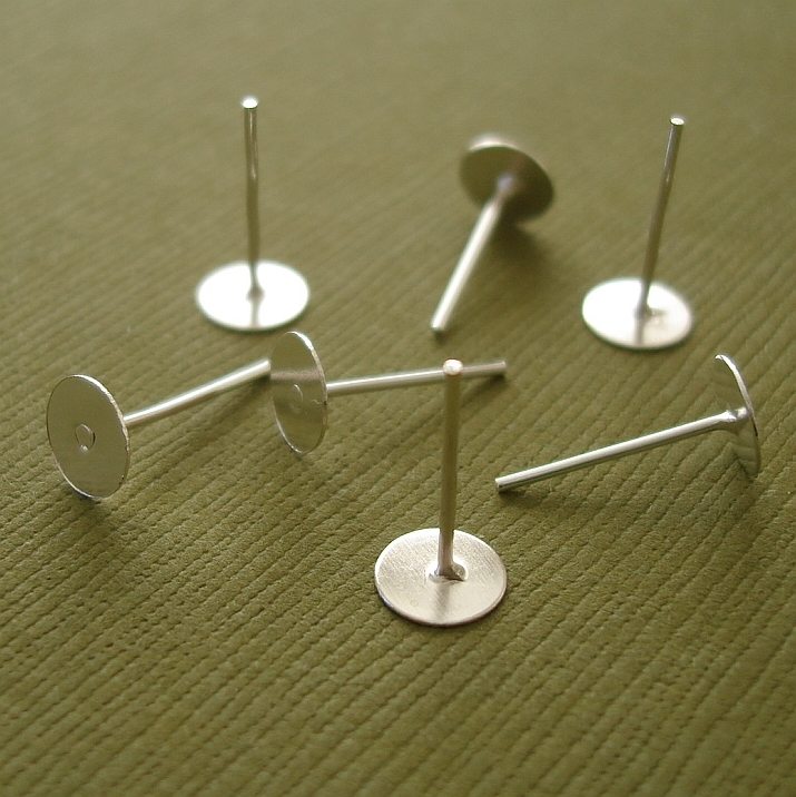 Earstud Ear Stud Earpost Ear Post Flat Pad Bright Silver Plated 6mm-100pcs.