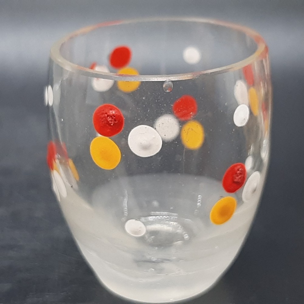 Vintage Handpainted Czech Dot Decanter and Five Small Glasses