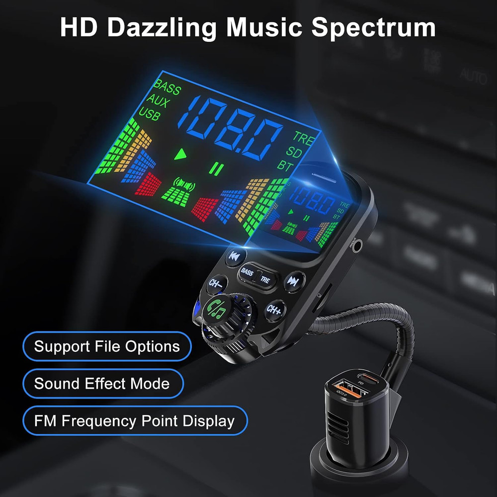 Bluetooth 5.3 FM Transmitter for Car SOARUN Bluetooth Car Adapter PD30W & USB Po